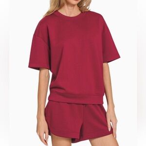 Scuba Round Neck & Dolphin Short Set - Cabernet